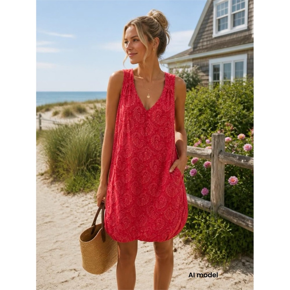 GAP Red Paisley V-Neck Sleeveless Dress